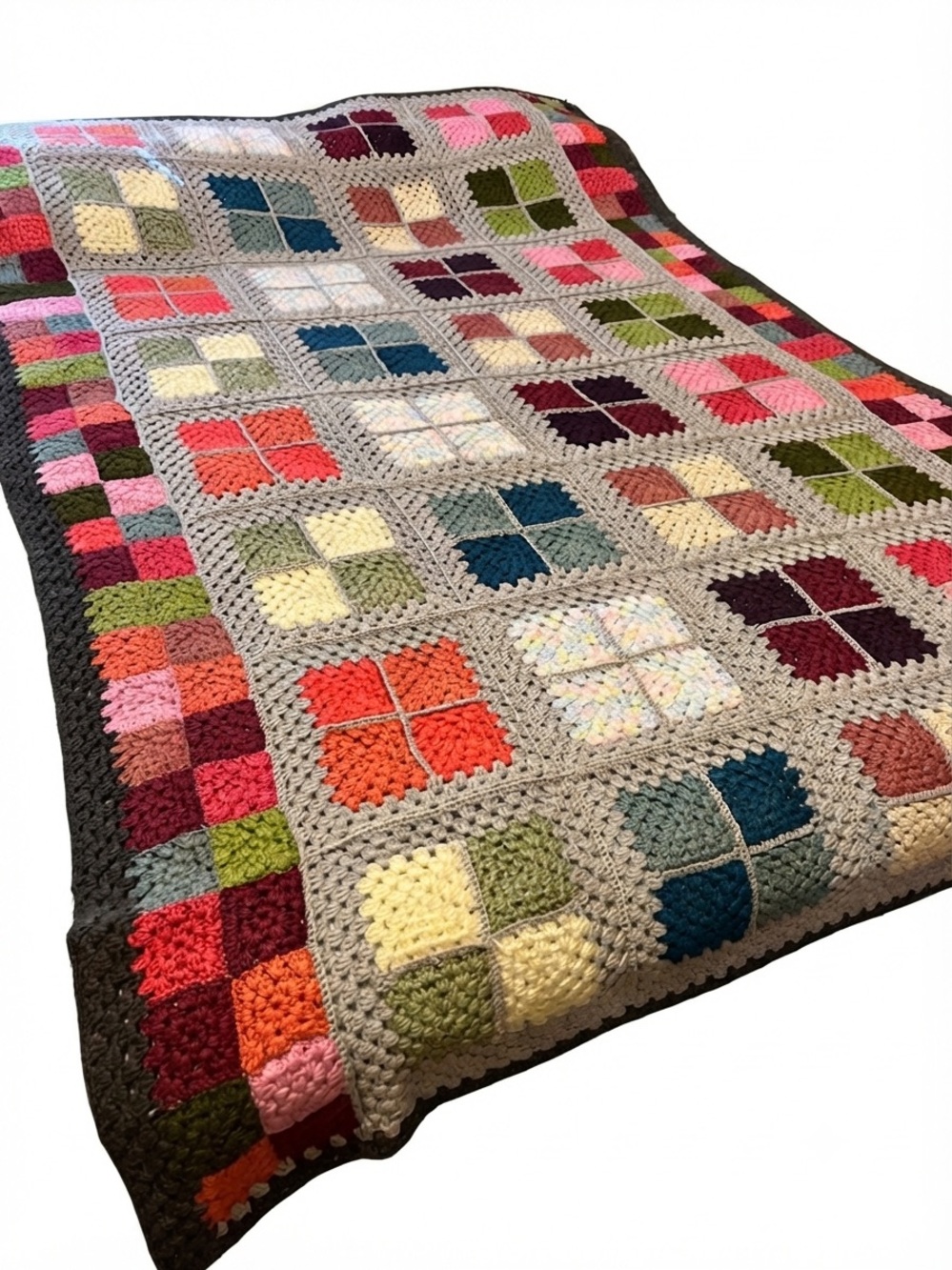 Crochet Granny Square Quilt Bed Cover Throw Handmade 74" x 50"